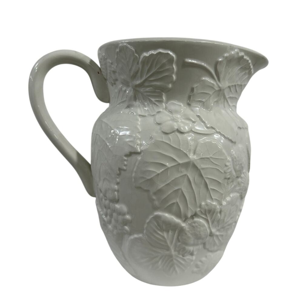 VINTAGE Pacific Rim Grape Pitcher 48oz White Ceramic Discontinued Farmhouse Vase